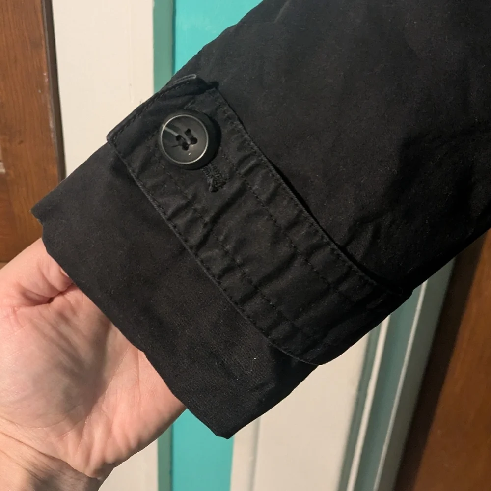 Women's Black Trench Coat Pea Coat Knee Length Worthington Size Large - Picture 6 of 11